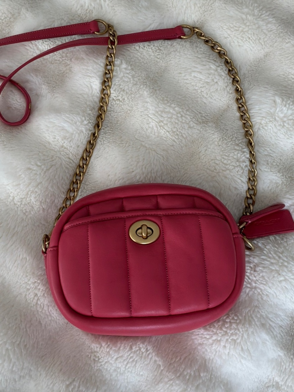 COACH Small Camera Bag with Quilting in Watermelon Pink Leather - Style C4814